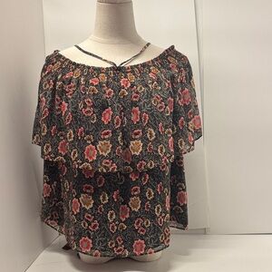 Rebecca Minkoff Black Ghiradelle Floral Top tag size XS 19” pit-to-pit.